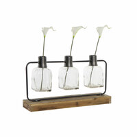 Vaas DKD Home Decor Zwart Natuurlijk Metaal Kristal Paulownia hout 49 x 11 x 27 cm (3 Onderdelen) 3