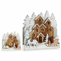 Decoratieve figuren Licht Dorp Wit Bruin Hout 44 x 44,5 x 6 cm (4 Stuks) 3
