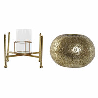 Kaarshouder Home ESPRIT Gouden Metaal Kristal 24 x 24 x 20 cm 2
