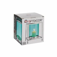 Kaarshouder Vierkant Zilverkleurig Blauw 14 x 15,5 x 14 cm Metaal Glas 3