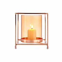 Kaarshouder Vierkant Koper Amber 14 x 15,5 x 14 cm Gouden Metaal Glas 3
