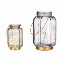 Led-lantaarn Strepen Grijs Gouden Glas 13,5 x 22 x 13,5 cm (6 Stuks) 3