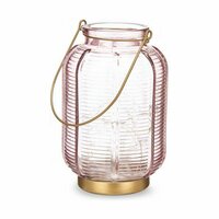 Led-lantaarn Strepen Roze Gouden Glas 13,5 x 22 x 13,5 cm (6 Stuks) 2