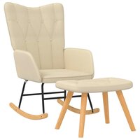 Schommelstoel met voetenbank stof cr&egrave;mekleurig 2