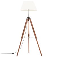 Vloerlamp driepoot 141 cm massief teakhout honingbruin en wit 2