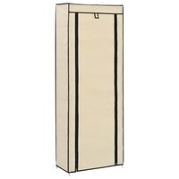 Schoenenkast met hoes 57x29x162 cm stof cr&egrave;me 3