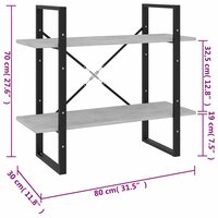 Boekenkast met 2 schappen 80x30x70 cm spaanplaat betongrijs 7