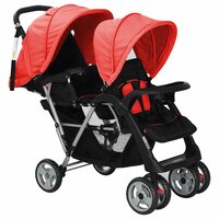 Kinderwagen dubbel staal rood en zwart  2