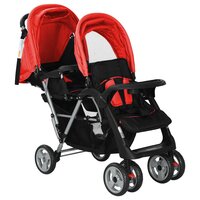Kinderwagen dubbel staal rood en zwart  3