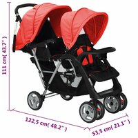 Kinderwagen dubbel staal rood en zwart  8