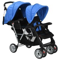 Kinderwagen dubbel staal blauw en zwart  2