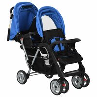 Kinderwagen dubbel staal blauw en zwart  3