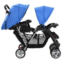 Kinderwagen dubbel staal blauw en zwart  4