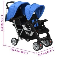 Kinderwagen dubbel staal blauw en zwart  8