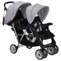 Kinderwagen dubbel staal grijs en zwart  2