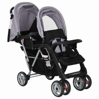 Kinderwagen dubbel staal grijs en zwart  3