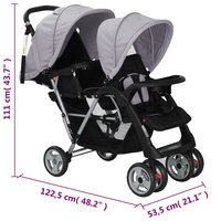 Kinderwagen dubbel staal grijs en zwart  8