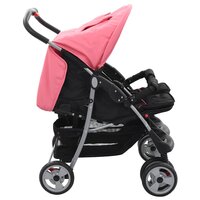 Tweeling kinderwagen staal roze en zwart 2