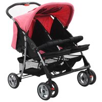 Tweeling kinderwagen staal roze en zwart 3