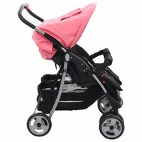 Tweeling kinderwagen staal roze en zwart 4
