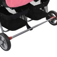 Tweeling kinderwagen staal roze en zwart 7