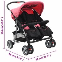 Tweeling kinderwagen staal roze en zwart 9