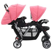 Kinderwagen dubbel staal roze en zwart 3
