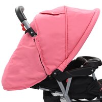 Kinderwagen dubbel staal roze en zwart 6