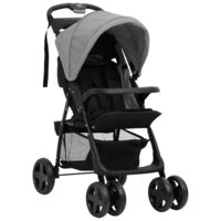 Kinderwagen 2-in-1 staal lichtgrijs en zwart 2