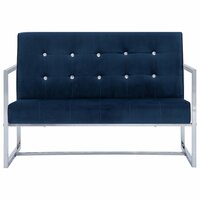 Tweezitsbank met armleuningen chroom en fluweel blauw 3