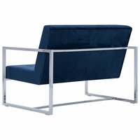 Tweezitsbank met armleuningen chroom en fluweel blauw 5