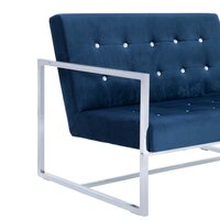 Tweezitsbank met armleuningen chroom en fluweel blauw 6