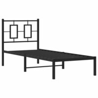 Bedframe met hoofdbord metaal zwart 75x190 cm 3