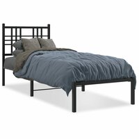 Bedframe met hoofdbord metaal zwart 75x190 cm 2