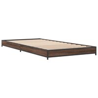 Bedframe bewerkt hout en metaal bruin eikenkleurig 75x190 cm 3