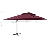 Zweefparasol met dubbel dak 400x300 cm bordeauxrood 9