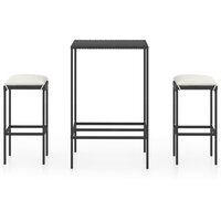 3-delige Tuinbarset met kussens poly rattan zwart 2