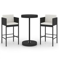 3-delige Tuinbarset met kussens poly rattan zwart 2