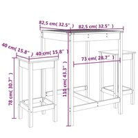3-delige Tuinbarset massief grenenhout zwart 9