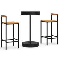 3-delige Tuinbarset poly rattan en massief acaciahout zwart 2