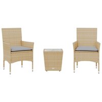 3-delige Bistroset met kussens poly rattan en glas beige 2