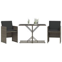 3-delige Bistroset met kussens poly rattan grijs 3