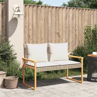 Tuinbankje met kussen poly rattan en acaciahout gemengd beige 3