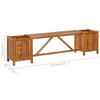 Tuinbank met 2 bloembakken 150x30x40 cm massief acaciahout 7