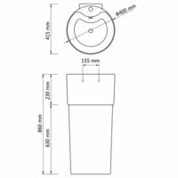 Staande wastafel met overloop en kraangat wit rond keramiek 7