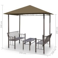 Tuinpaviljoen met tafel en bankjes 180 g/m&sup2; 2,5x1,5x2,4 m taupe	 5