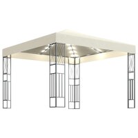 Prieel met LED-lichtslinger 3x3 m stof cr&egrave;mekleurig 2