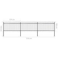 Tuinhek met speren bovenkant 5,1x1 m staal zwart 5