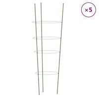 Plantensteunen 5 st met 4 ringen 90 cm staal groen 2