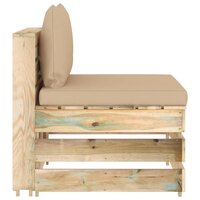 Middenbank sectioneel met kussens groen ge&iuml;mpregneerd hout 3